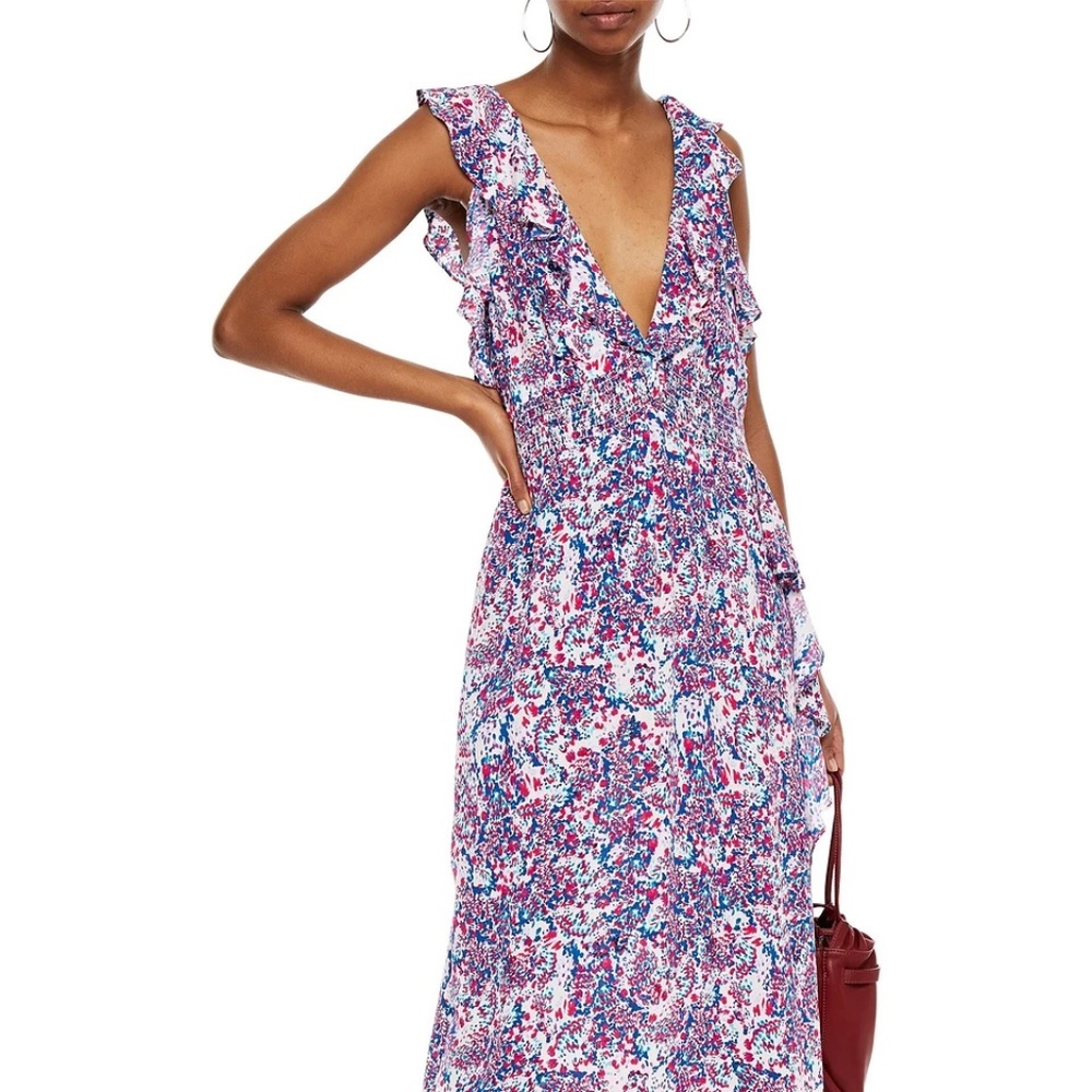 IRO Blue & Pink Santu V-Neck Midi Dress NWT XS